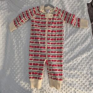 Hanna Andersson Cream and Red Train Print Footie